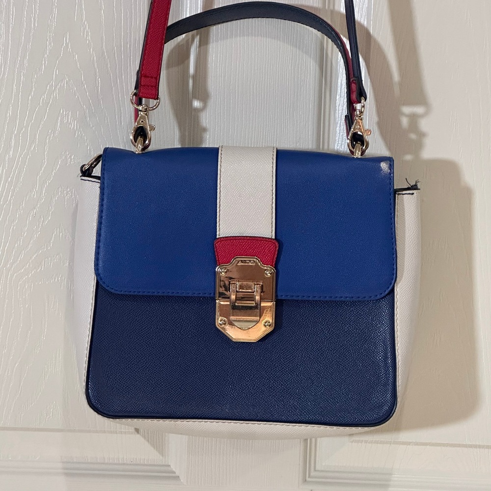 Aldo Colorblock Top Handle Crossbody Bag Blue White Red Gold Hardware‎